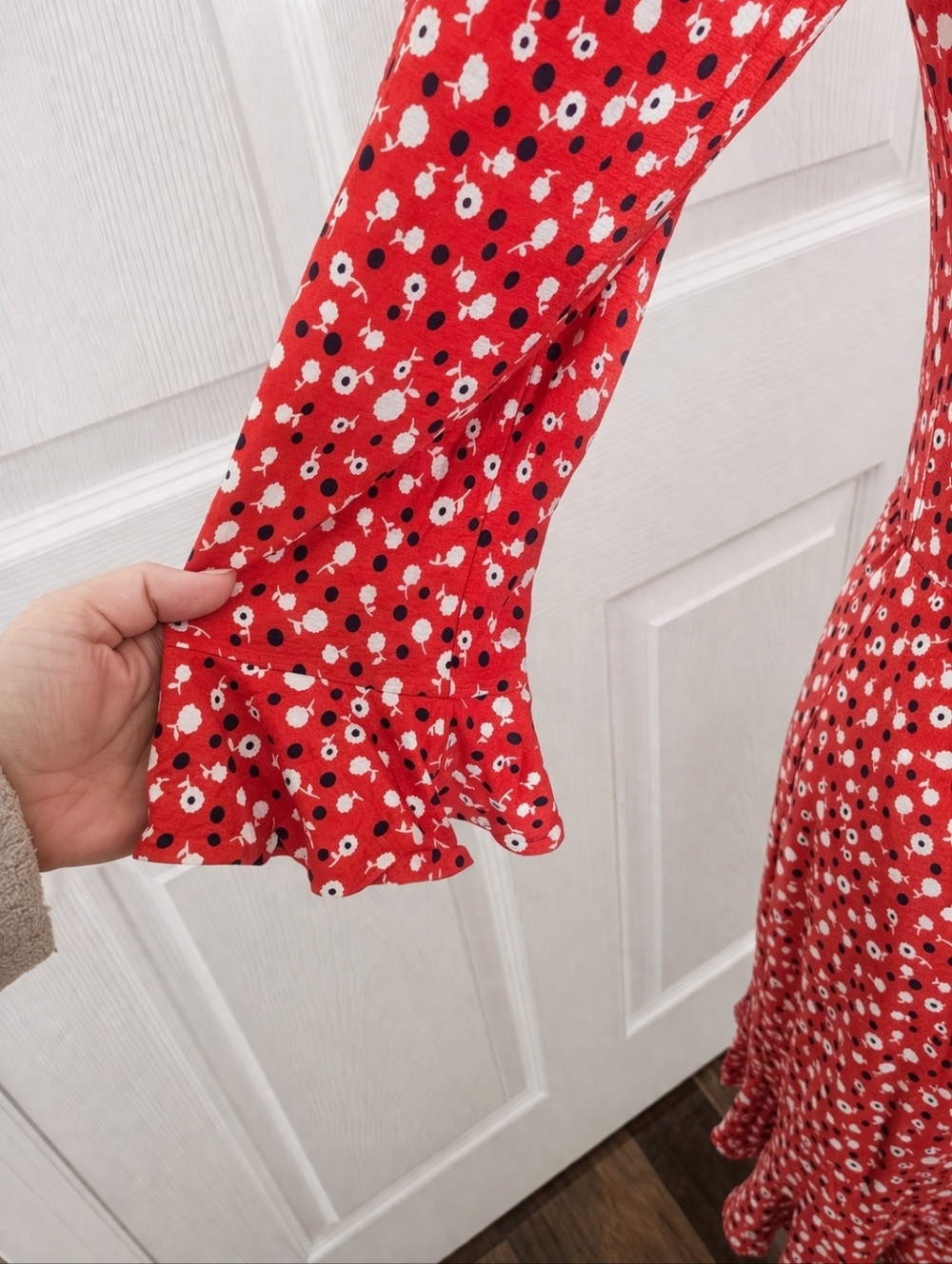 Boden Michaela Jersey Ruffle 3/4 Sleeve Dress in Rosehip Daisy Ditsy US Size 8 - Picture 3 of 13